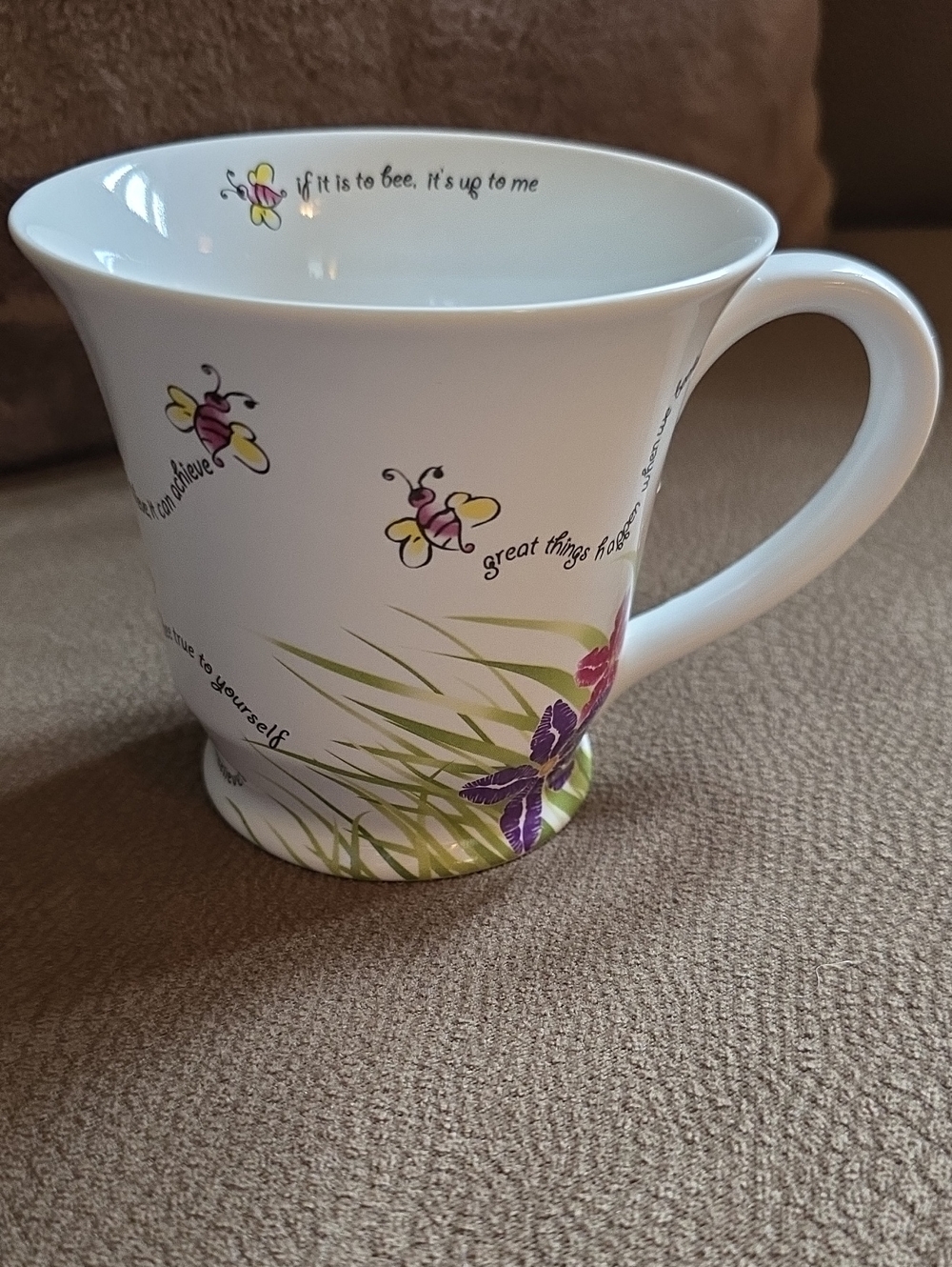 Mary Kay White Porcelain Mug with Floral Bee Accents & Inspiration Quotes